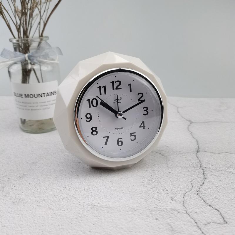 Round Alarm Clock Diamond-Shape Electronic Watch Small Mute Bedside Pointer Clocks Double Bell Silent Desk Table Decor Clock