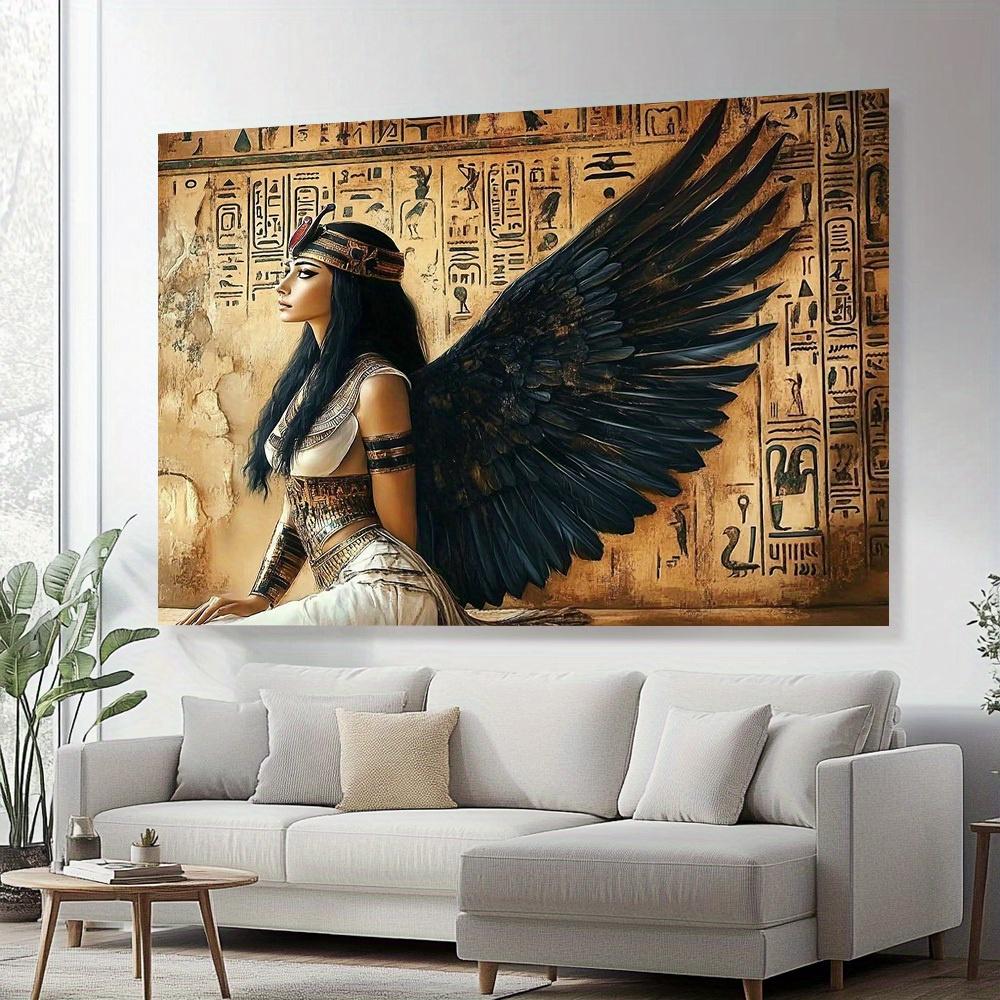 1 Egyptian angel retro style background - with hieroglyphic background and black wing design made of polyester