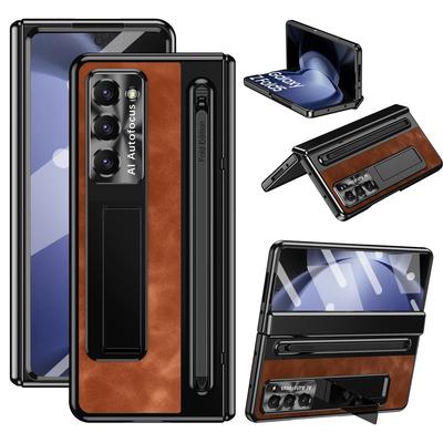 Funda plegable con lápiz táctil para Samsung Galaxy Z Fold 6, 5, 4 y 3, de cuero vintage, con soporte para bisagras, magnética, protector de pantalla completo.