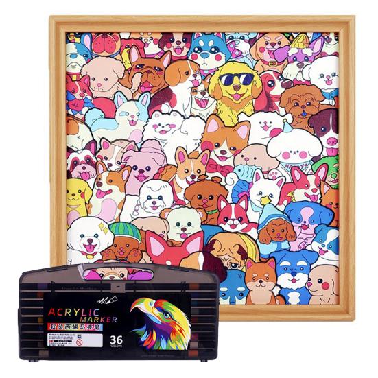 Wooden Dog Coloring Puzzle Kit DIY Paintable Puppy Jigsaw Puzzle Frame with Marker Pens Glue
