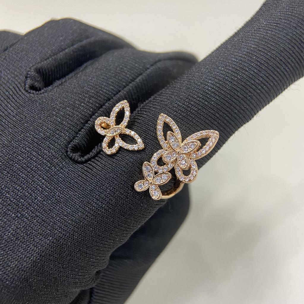 Classic S 925 silver hollowed out diamond set three different butterfly shaped women's rings