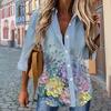 Lady Shirt Butterfly Print Turn-down Collar Single-breasted Artistic Spring Top for Daily Wear