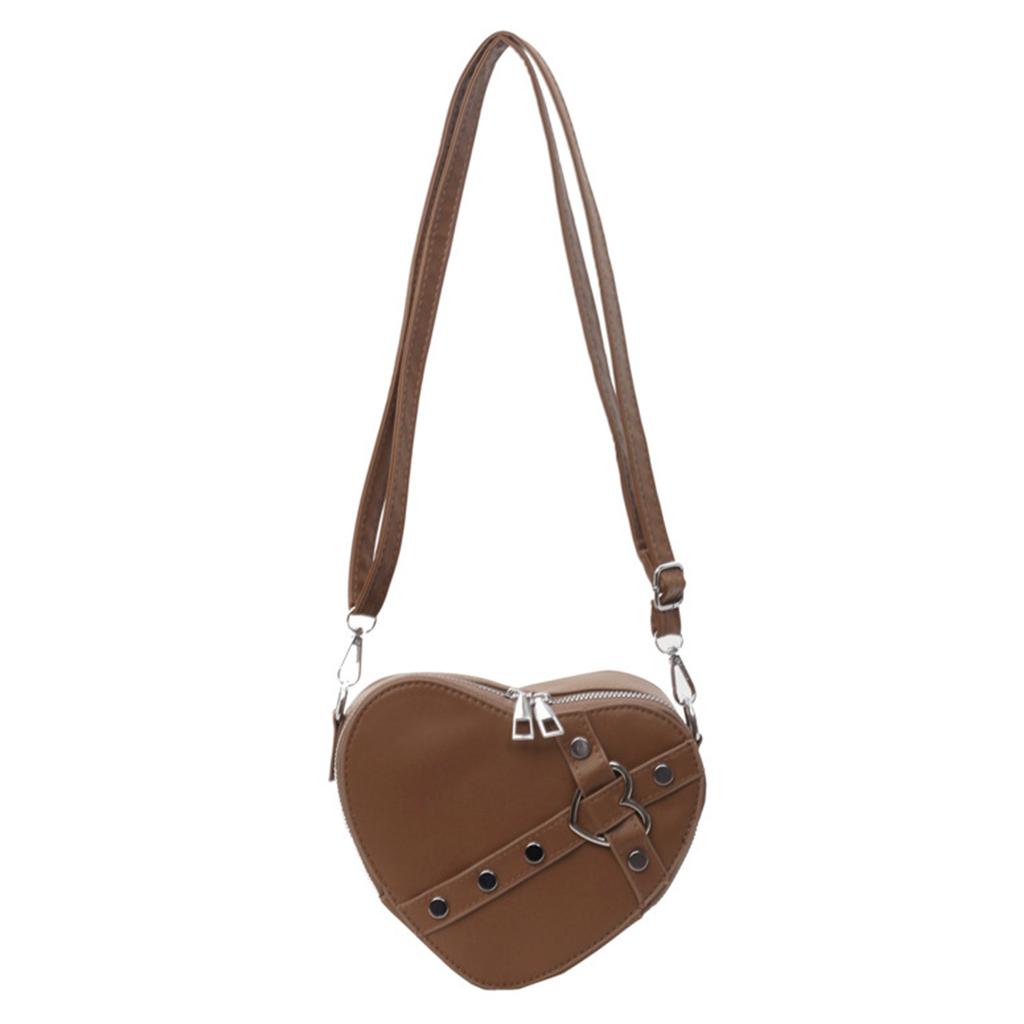 Y2K Heart Shape Shoulder Bags Versatile Small Rivet Crossbody Bag Solid Color PU Leather Bags for Women Girl Trendy Bag