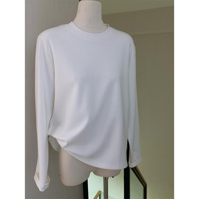 Crew neck white bottoming shirt women's German velvet warm inner long-sleeved shirt spring autumn and winter loose simple style top