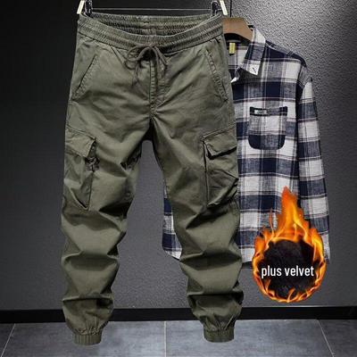 Heren Legergroene Werkkleding Broek: Trendy, Losvallend, Slijtvast, Meerdere Zakken, Met Boorden, Herfst/Winter Casual Overalls.