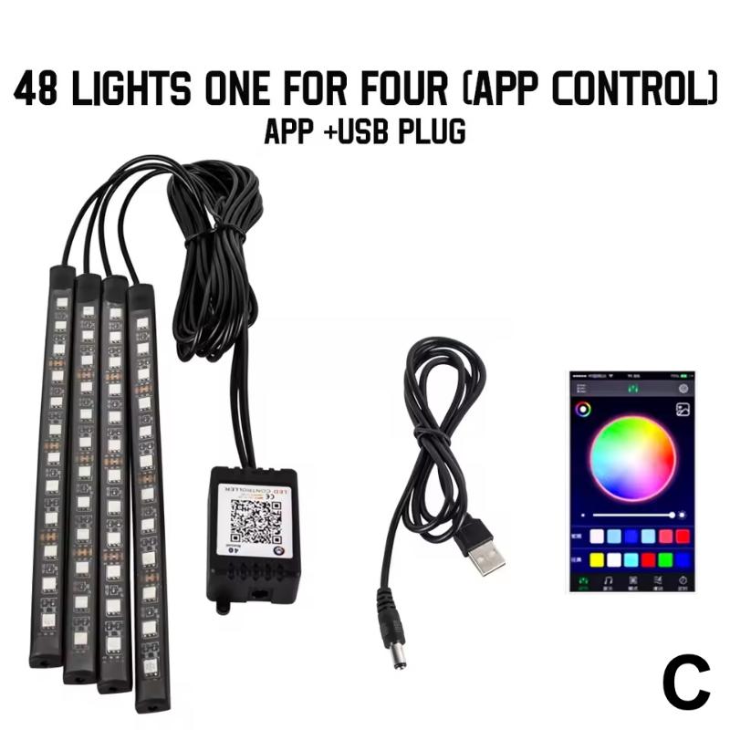 Neon 48 72 Led Car Interior Ambient Foot Light With Usb Wireless Remote Music App Control Auto Rgb Atmosphere Decorative Lamps