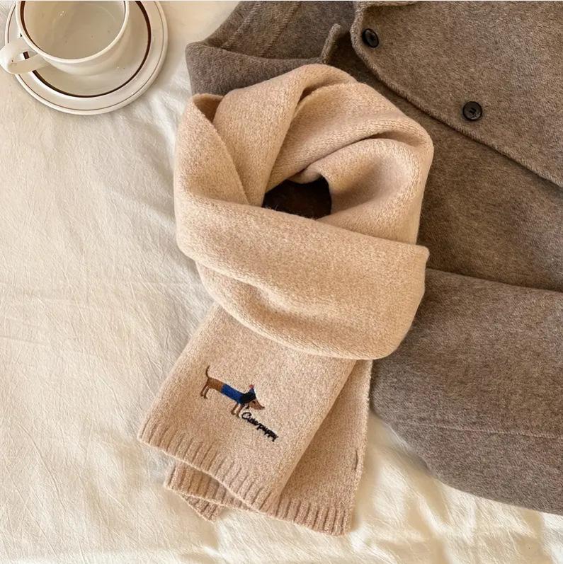 Korean cotton knitted wool scarf women's autumn and winter atmosphere white thickened warm solid color scarf