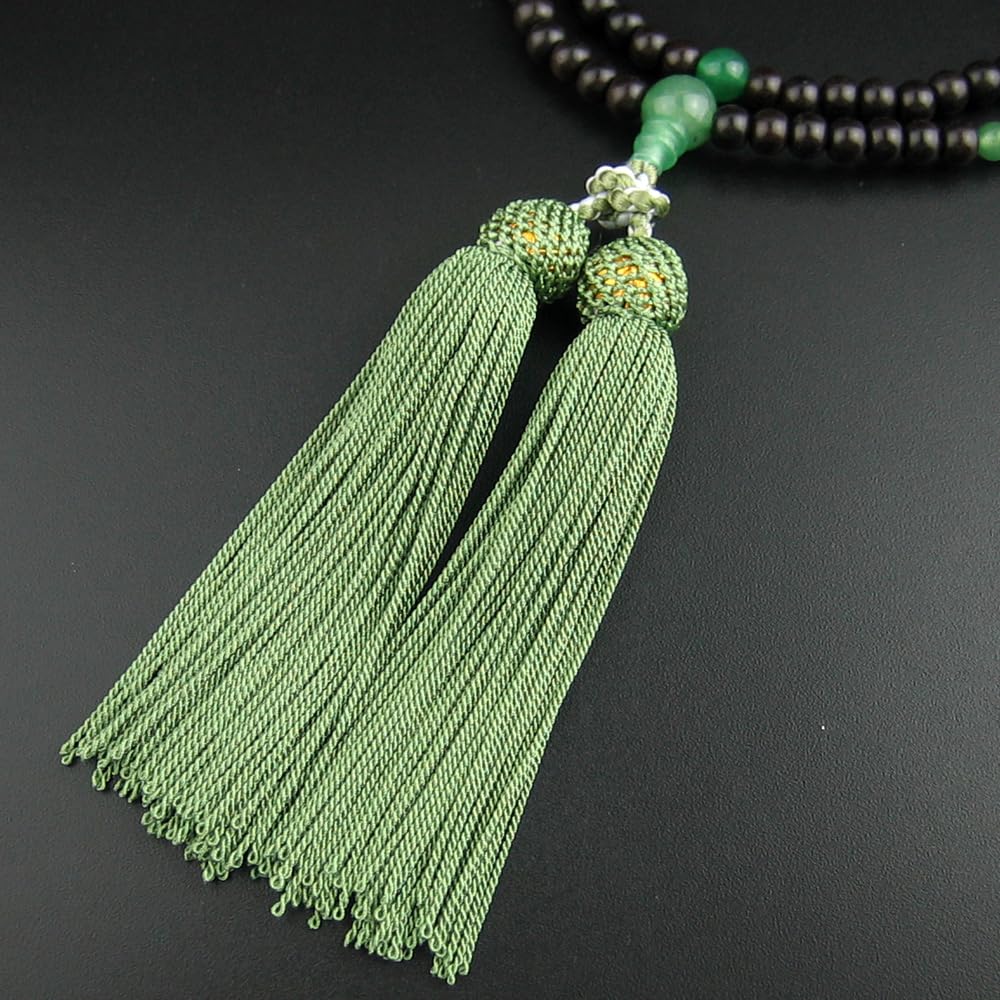 [WONDERFUL LOTUS Myorenka] Myorenka Rinzai Buddhist Prayer Beads for Women, Formal, Ebony and Indian Jade Finish, 8 Inches, Includes Prayer Beads