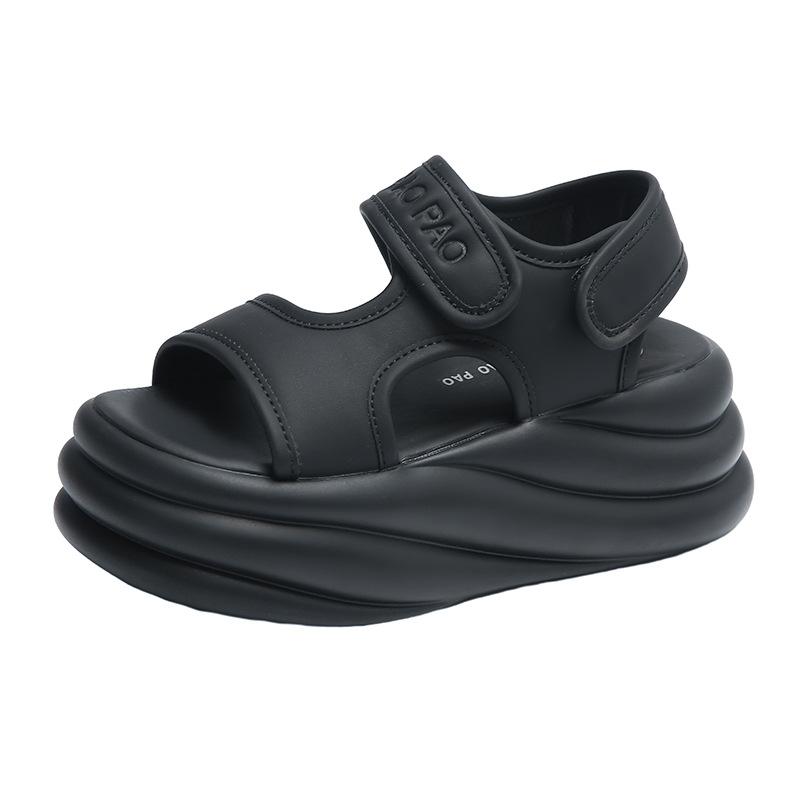 

Height increase 8cm thick-soled Roman sandals women s 2025 summer new small muffin soft-soled light sports beach shoes 39 чёрный