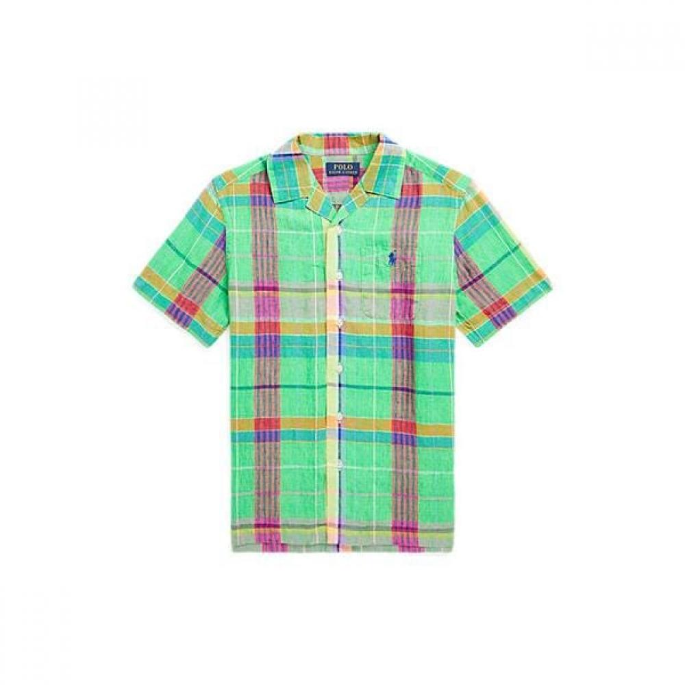 Polo Kids Boy 8 18 Plaid Linen Camp Shirt Cwpowovy6820376999 S