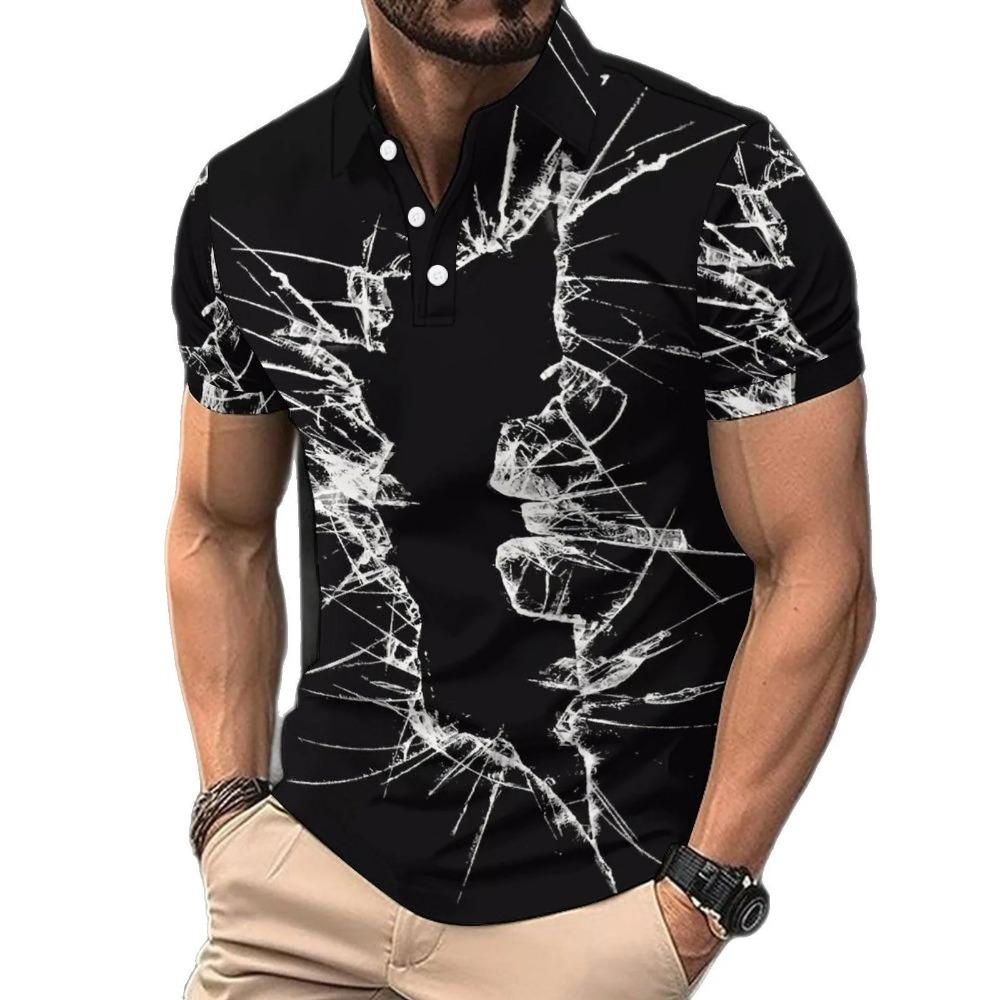 3D Printed Men's Polo Shirt Short Sleeve Turn-down Collar Breathable Spring Fit Casual Men Clothing Top