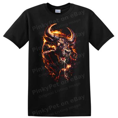 Fiery Bull Head Graphic T Shirt Creative Animal Art Tee Unique Design