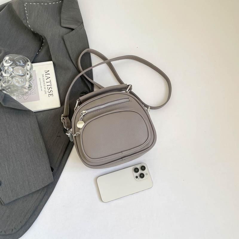 Women Mini Round Leather Handbag Multi Zipper Pockets Top Handle Crossbody Bag Adjustable Strap for Daily Use Ladies' Holiday Gifts
