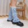 Stylish Flared Leg Warmers With Lace Bows Design Soft Acrylic Fabric Slimming Leggings For Costume Parties