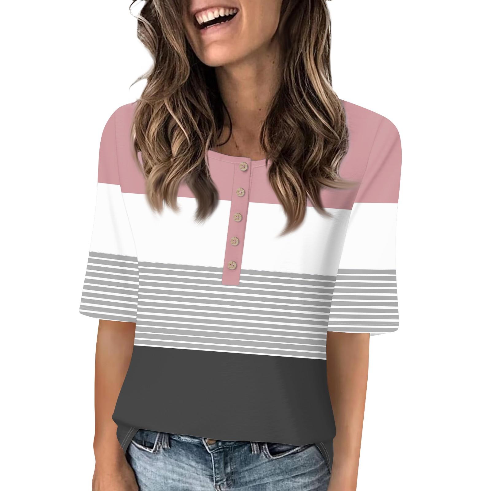 

Рубашки для женщин, модные футболки с круглым вырезом и пуговицами, повседневные летние футболки с принтом, футболка, блузка, топы с короткими рукавами для женщин XL