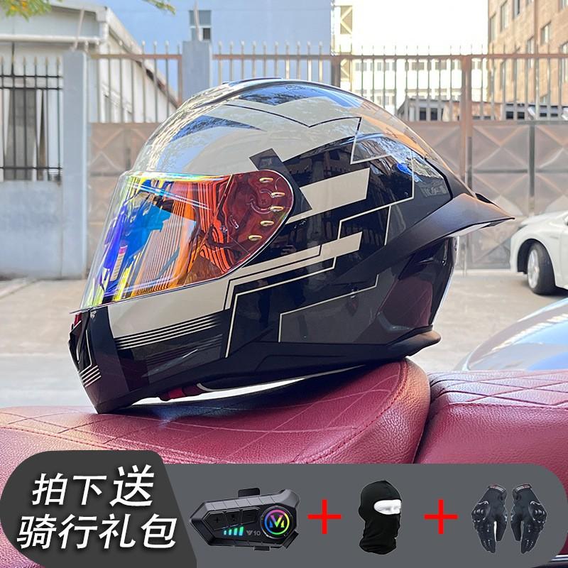 ECE/GB Certified Full Face Motorcycle Helmet With Bluetooth Intercom Men Women Use Large Rear Wing Stylish Design