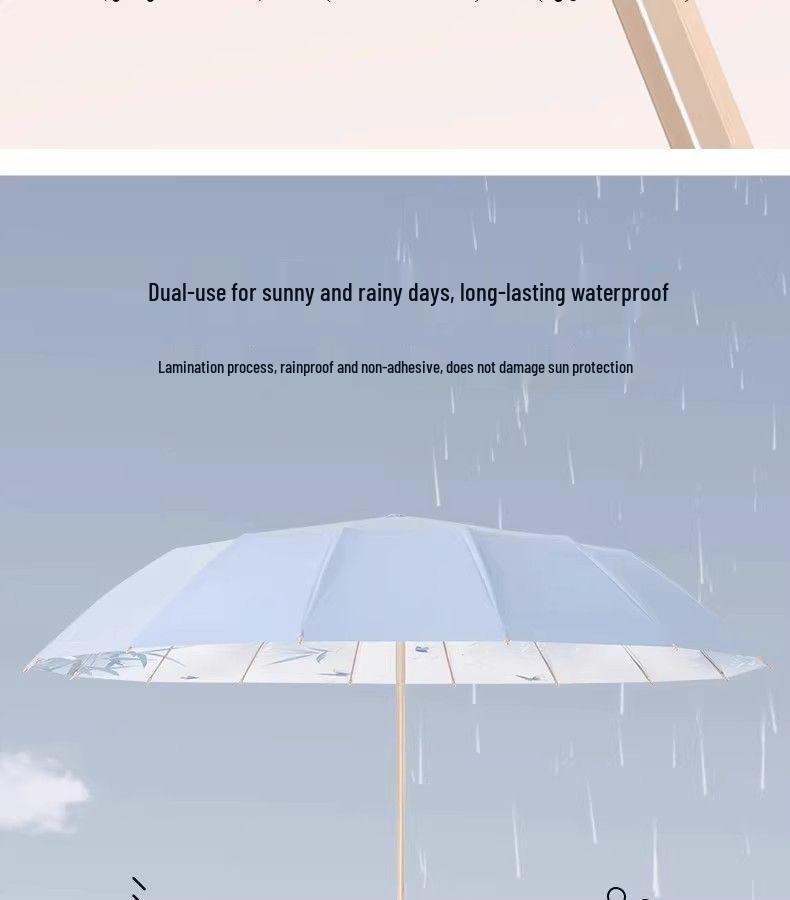 16-Rib Women’s Umbrella: Dual Use for Sun & Rain, UV Protective, Reinforced & Thickened for Enhanced Sunshade