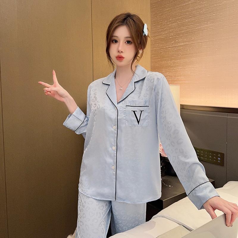 New pajamas women's ice silk thin summer silk jacquard long-sleeved high-end sense can be worn outside loungewear suit
