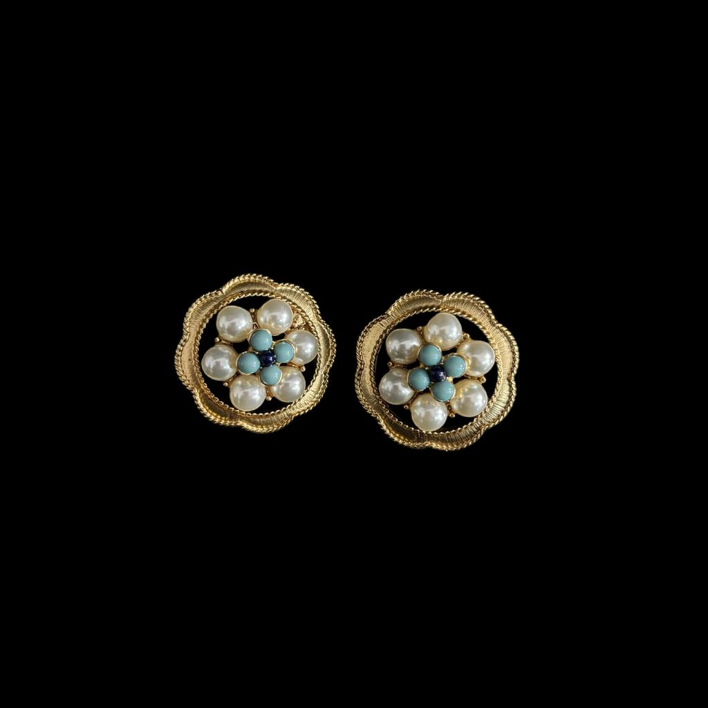 Fashion Light Luxury Design Turquoise Leaf Stud Earrings Set, Old Craftsmanship Elegant Necklace Stud Earrings Set