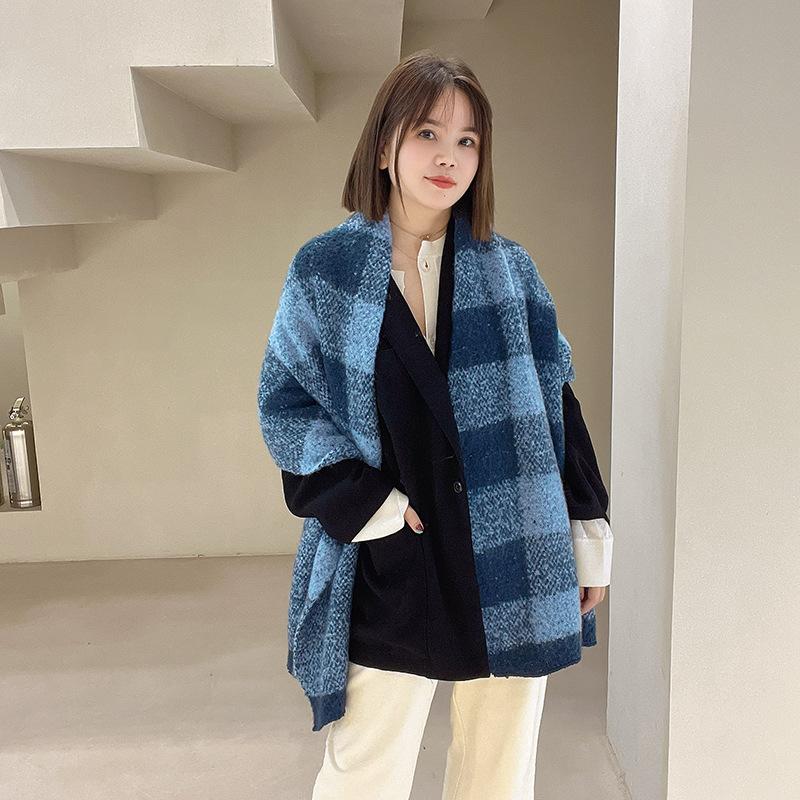 Plaid scarf women's autumn and winter new soft and versatile knitted shawl contrasting color high-end scarf