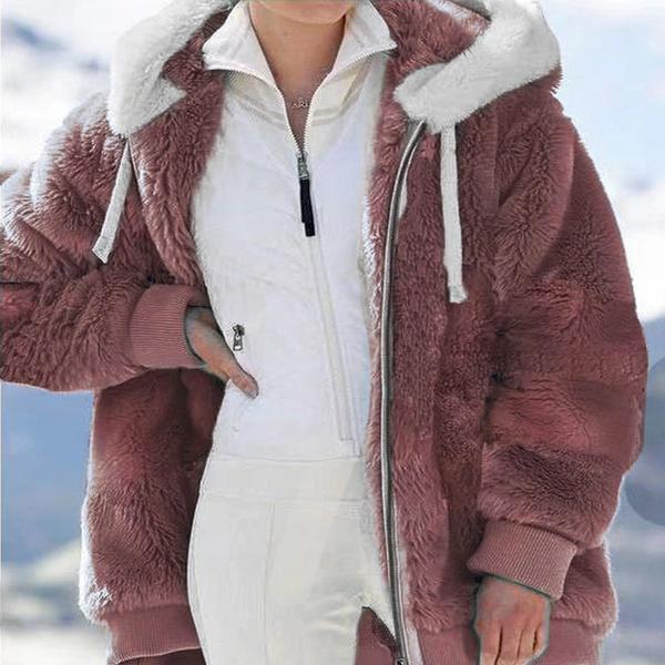 Trend Damenmode Jacke Kapuze Winter Warm Plüsch Locker Jacke für Damen Patchwork Winter Oberbekleidung Kunstfell Reißverschluss Damen Parka Mantel Übergröße