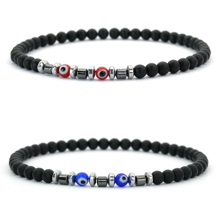 Neue Mode 2 Stück Herren Armband Türkei Böse Augen Perlenarmband Gewichtslos Natürlich 4mm Onyx Hämatit Energie Schmuck Geschenk Für Ihn