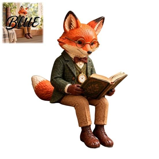 Forest Theme Room Statue with Figurine Reading Resin Fox Accessories Vintage A Book Dangling Small