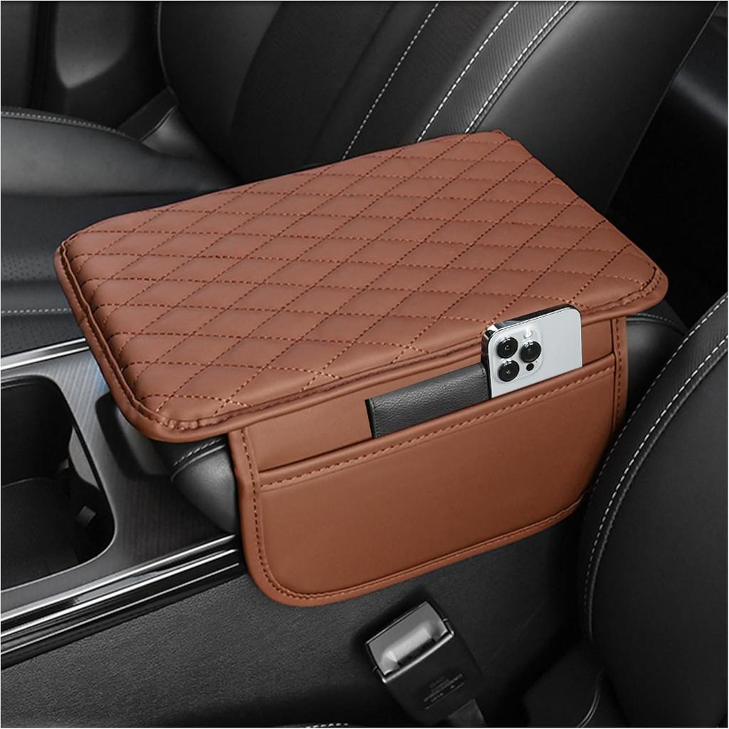 Upgraded Microfiber Leather Car Center Console Armrest Cover Cushion | with 2 Storage Bags Pink Interior Accessory