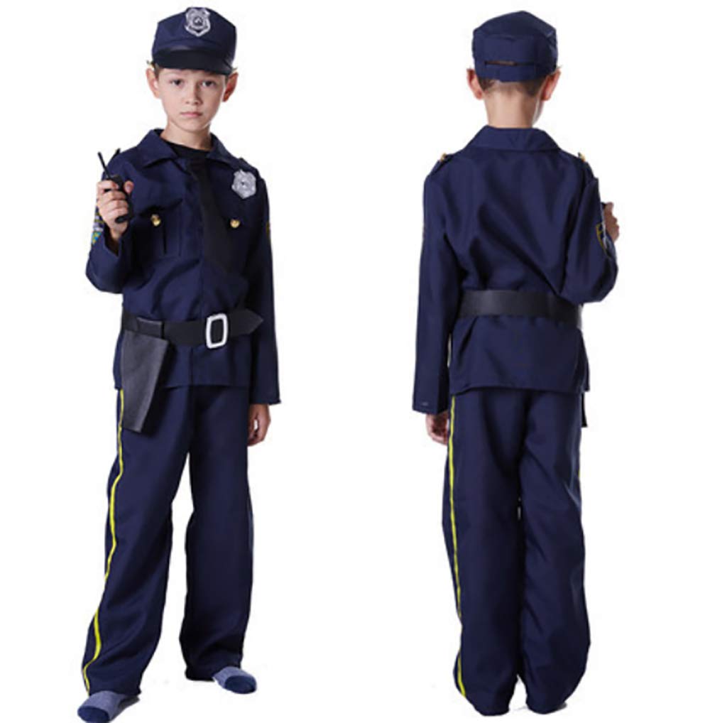[SCLYX] Halloween Costume Kids Costume Boys Cool Police Cosplay Outfit with Hat Police Costume Kids Police Outfit Police Cosplay Kids Children Long