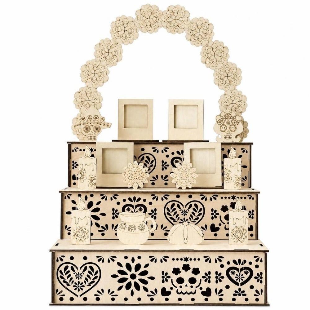 Wooden Mexican Dead Shadow Box Skulls Candles Memorial Display Box Day of The Dead