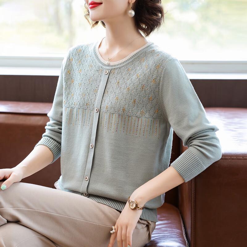 

Women s Elegant Rhinestone Long Sleeve Knit Top 4XL