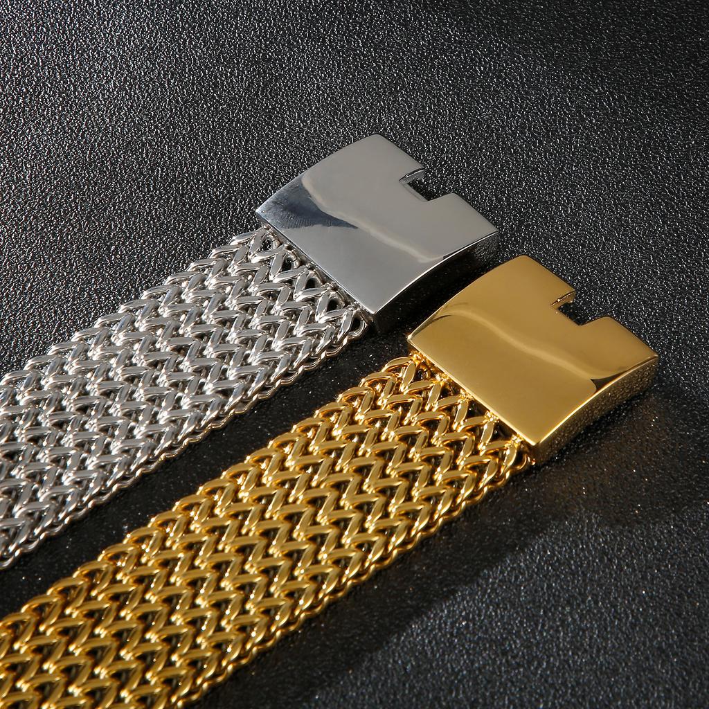 Wide Mesh Chain Bracelet for Men Shiny Rock Cool Boy Wristband Heavy Metal Jewelry Gift