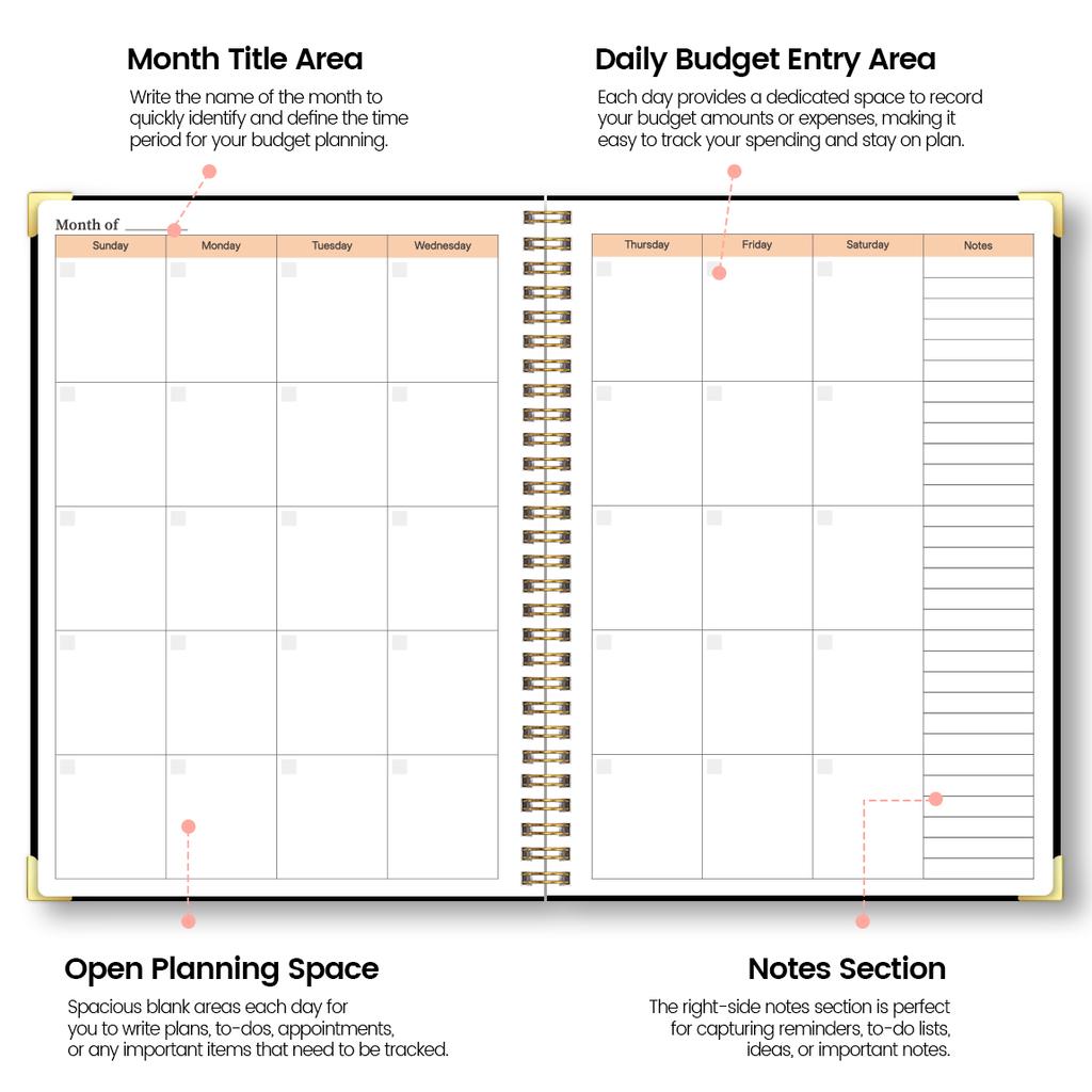 1Pc Blue Undated Budget Planner Spiral Monthly Finance Organizer With Savings Tracker Debt Tracker Expense Log Stickers