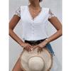 Polka Dot Lace V-neck Top Button Decoration Short Sleeved Fashionable Women's Blouses & Shirts
