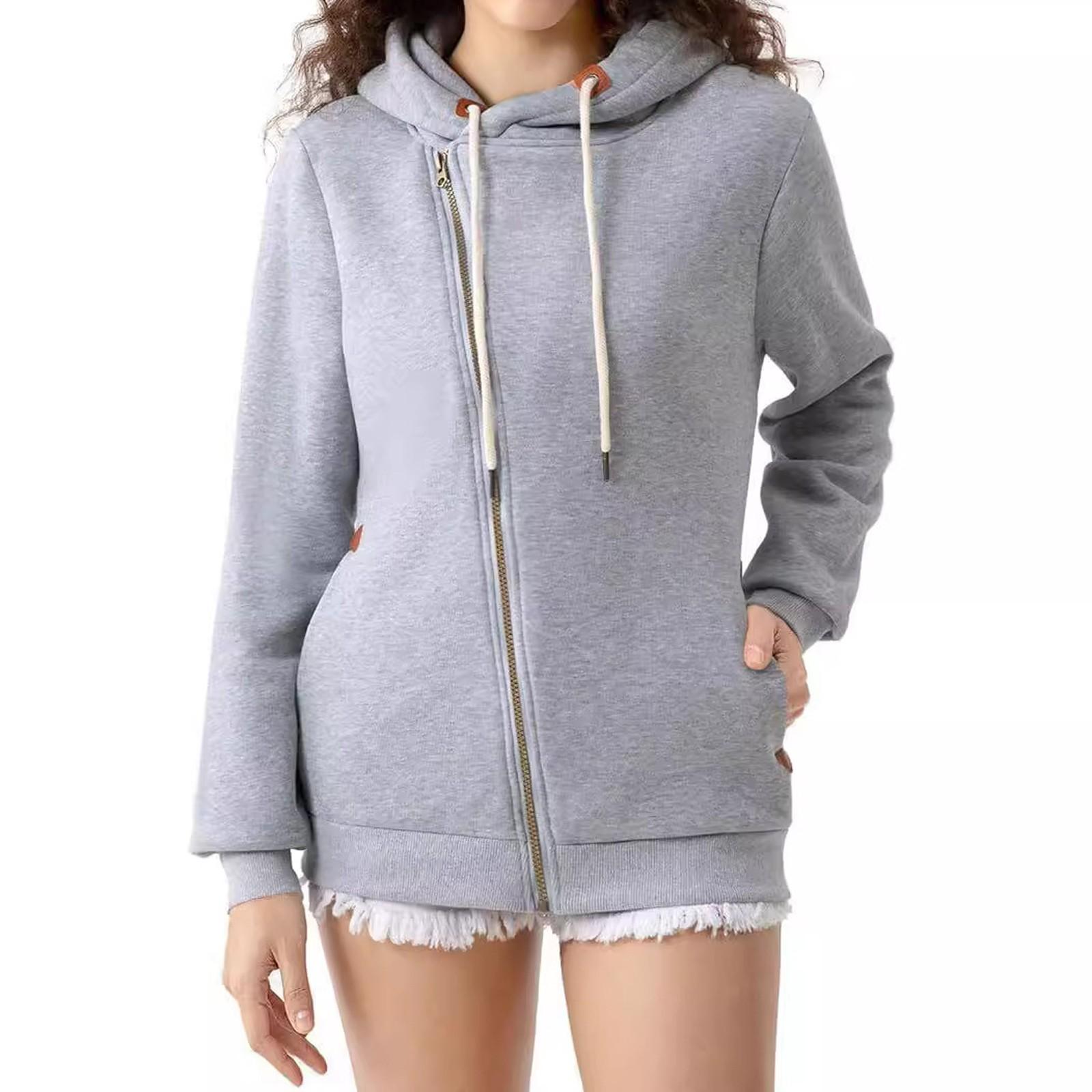 

Женская толстовка на молнии с длинным рукавом, толстовки с капюшоном и карманами, куртка, пальто для женщин S