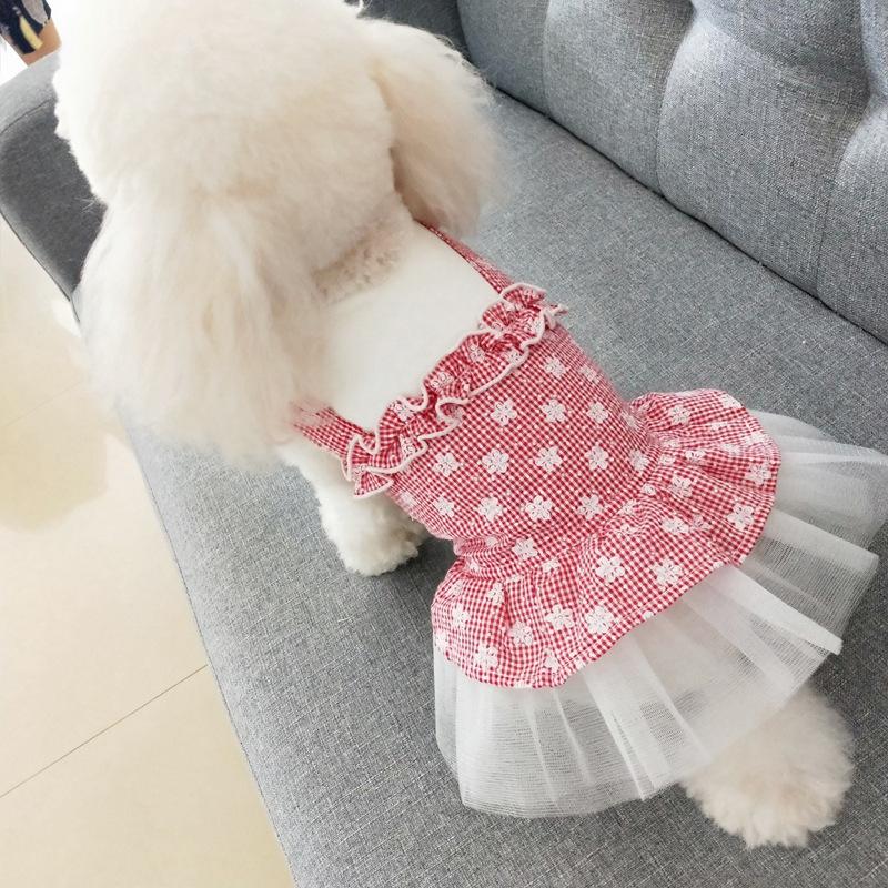 Spring Summer Pet Skirt for Small Dogs Teddy Grid Pettiskirt Dress Puppy Costume Fashion Pet Clothing