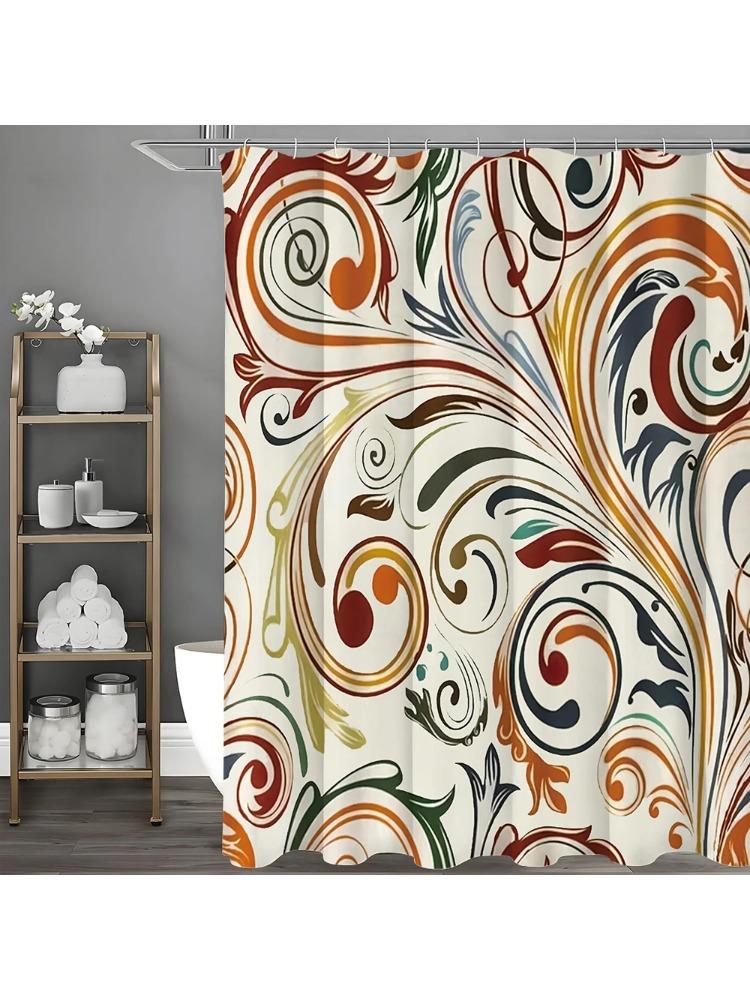 Abstract Floral Shower Curtain, Bathroom Decorative Shower Curtain, Waterproof Shower Curtain with Hooks