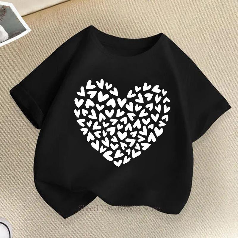 Heart Graphic Print Children Tshirts Summer Casual Fashion Kawaii Girls Colorful Tops Kids ONeck Short Sleeve Tshirts