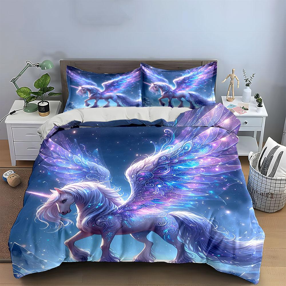 Fantasy Unicorn Trio Set Design Exquisite Three-Piece Bedding Set Gift For Kids And Adults