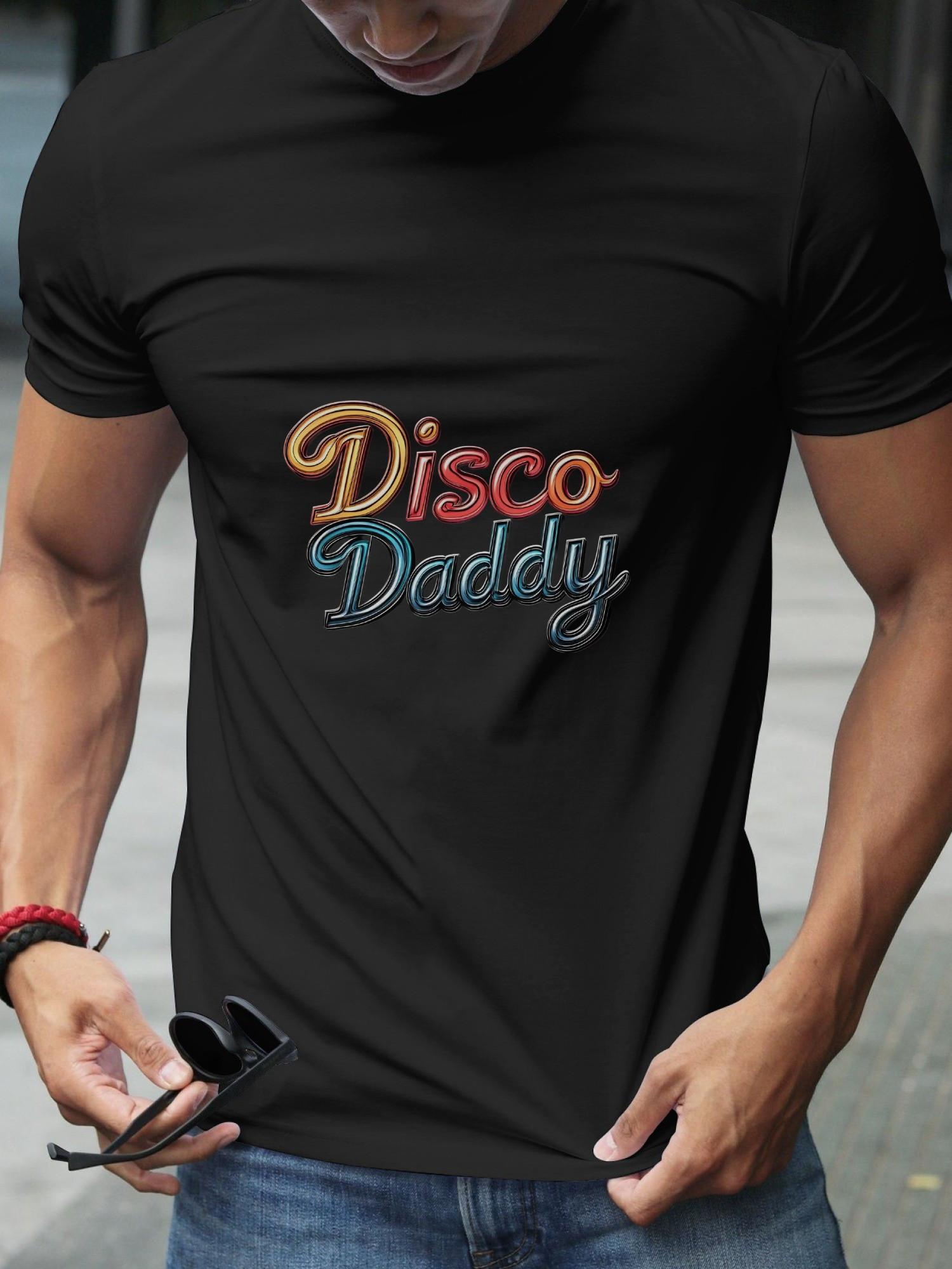 Disco Daddy Vintage Retro Cursive Graphic T-shirt - 180g Cotton Crew Neck Short Sleeve Tee with Vibrant Geometric Print S