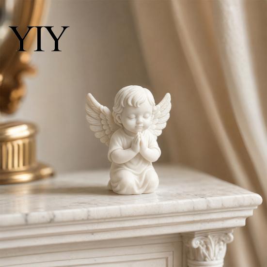 Bedside Angel Decoration 3D Printed Kneeling Figurine, Praying Cherub Desktop Statue, Wings Figurine Sculpture for Home Office Indoor Outdoor