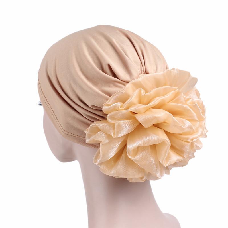 Fashion Women Big Flower Hijab Bonnet Muslim Stretch Headscarf Islamic Head Wrap Turban Caps Ladies Hair Accessories Chemo Hat