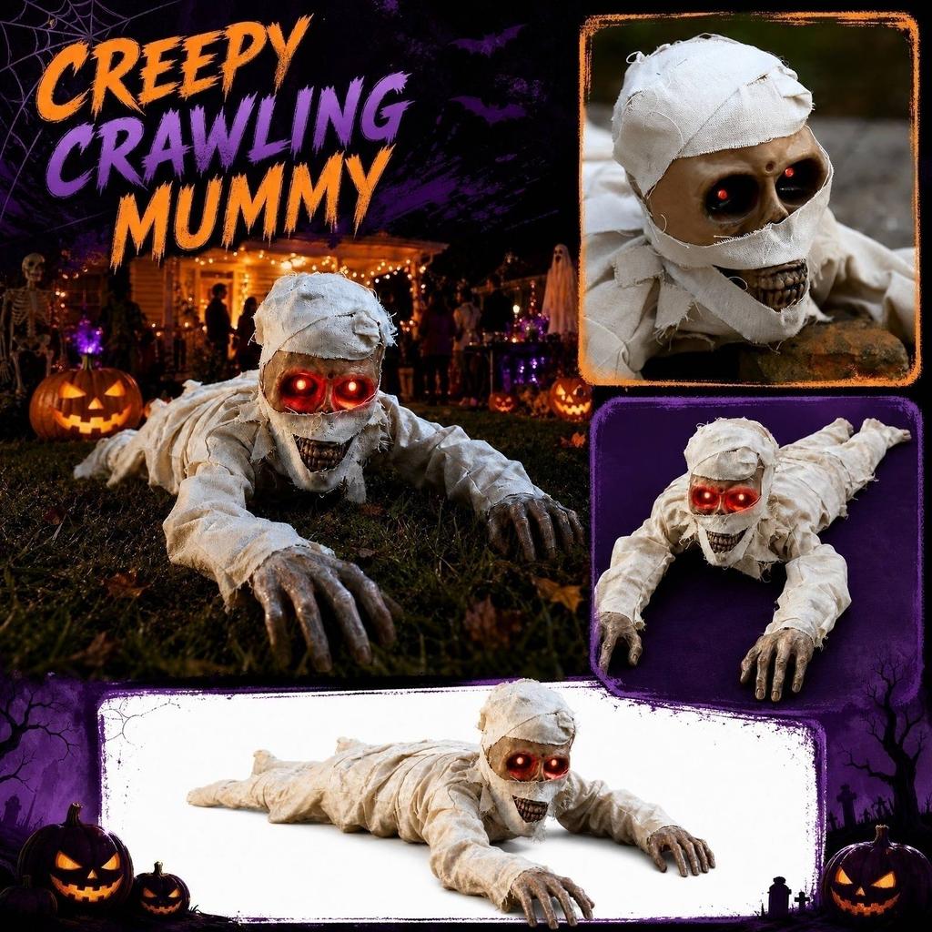 Electric Crawling Skeleton Halloween Decoration Prop with Moving Limbs and Glowing Eyes for Indoor Outdoor Party Haunted House Display
