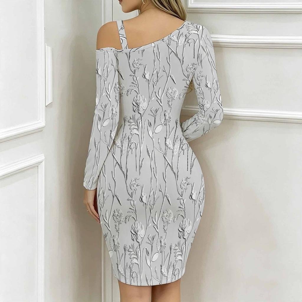 Women Plus Size Asymmetric Cold Shoulder White Purple Large Floral Print Wrap Bodycon Midi Dress