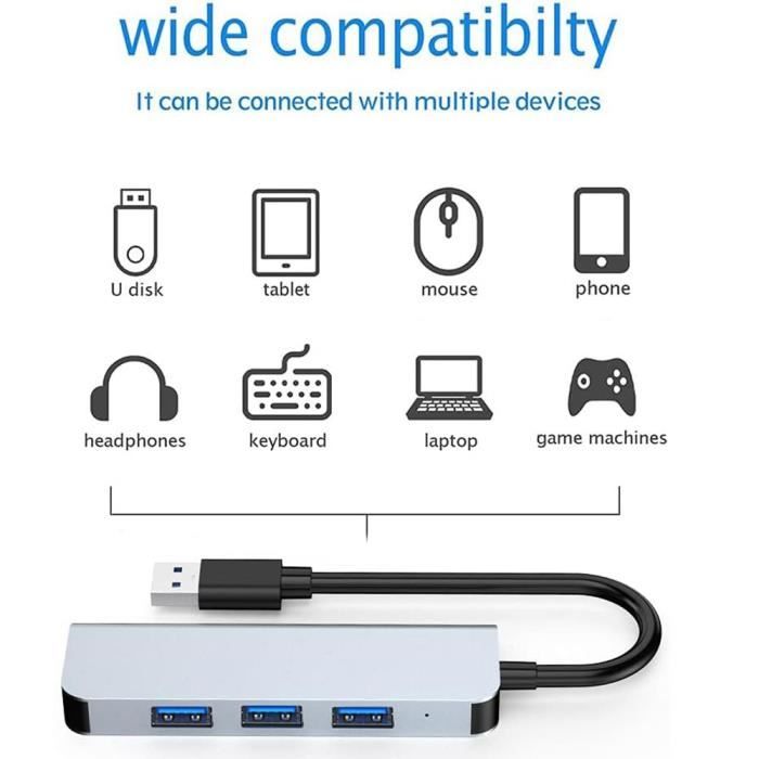 Adaptér USB 4 v 1 - BOOLING - MacBook Air-Pro - 1 USB 3.0 - 3 USB 2.0 - Šedý