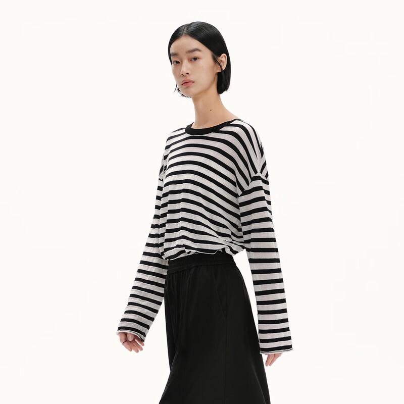 Broadcast Women's Nautical Striped Lightweight Long Sleeve Knit T-Shirt