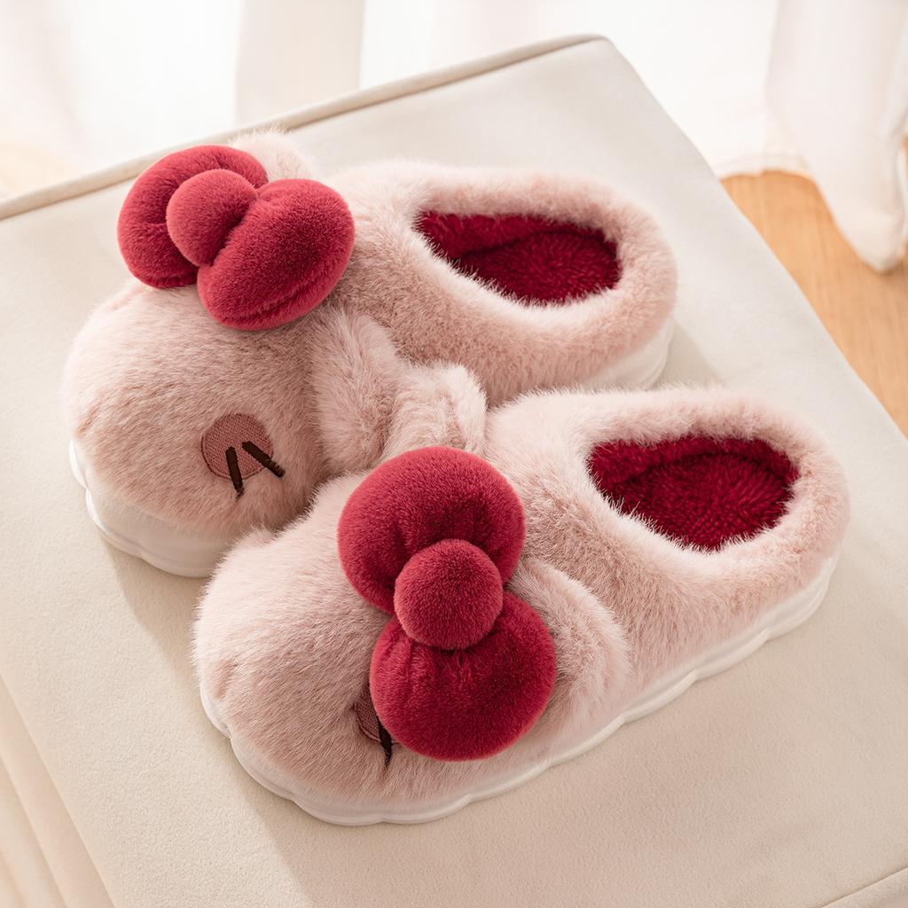 Cute plush cotton slippers winter indoor home thick bottom non-slip plush warm cotton mop