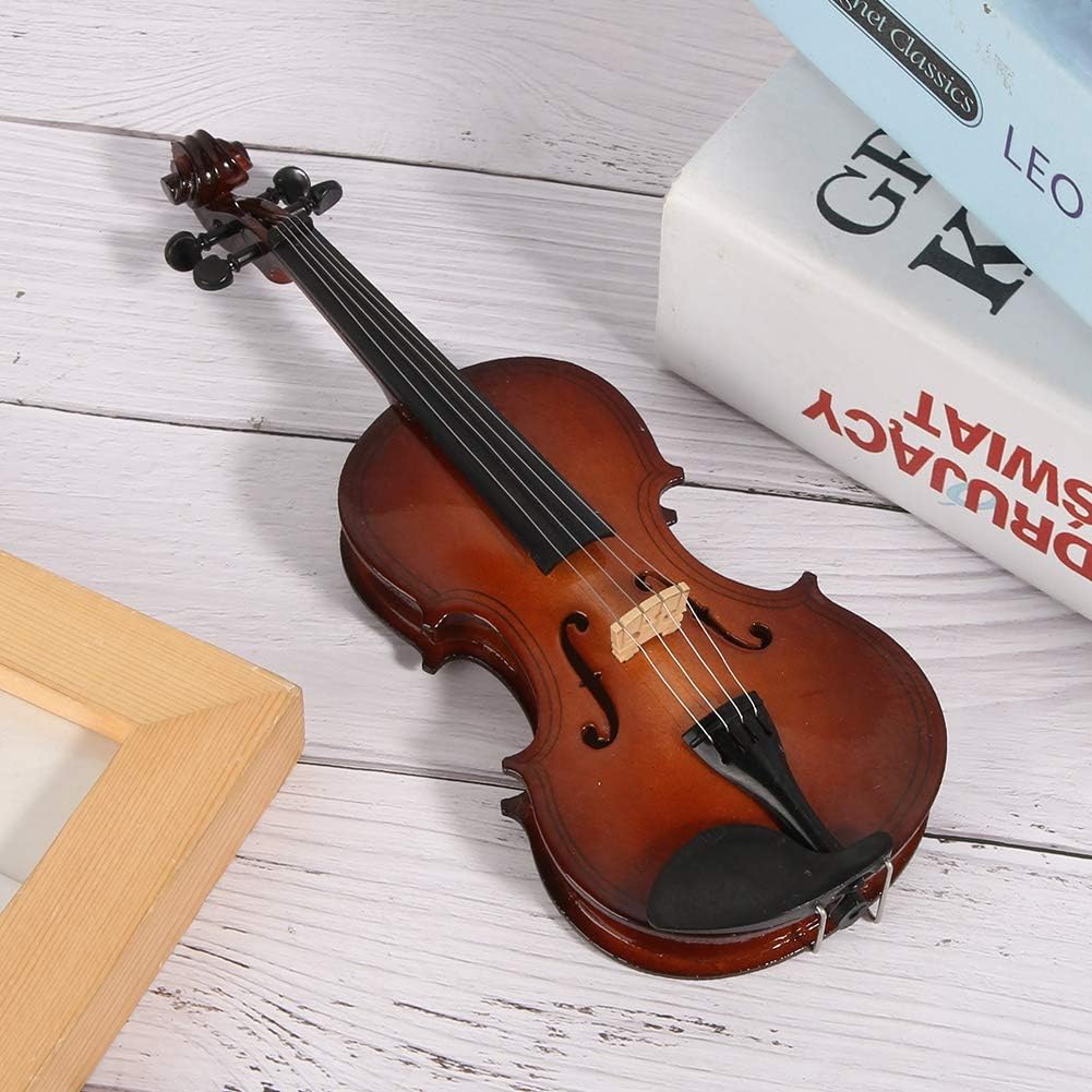 Hand Made Wooden Mini Violin, 7.9in Mini Musical Instrument Model Ornaments With Gift Box - Small Violin Toy for Home Decoration