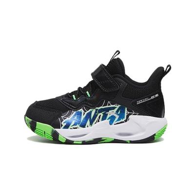 Wind Tunnel Comfortable Versatile Shock Absorption Mid-Top Kids Basketball Shoes Kids Sneaker Black Green 312319951-4