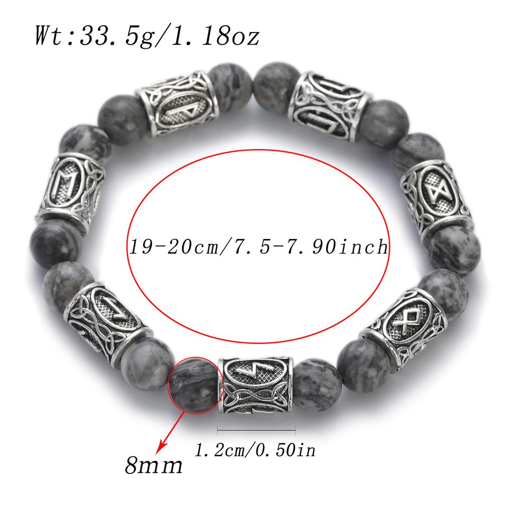 Viking Runes Bracelet for Men 8Mm Lava Obsidian Turquoise Beads Lucky Amulet Norse Jewelry Gift